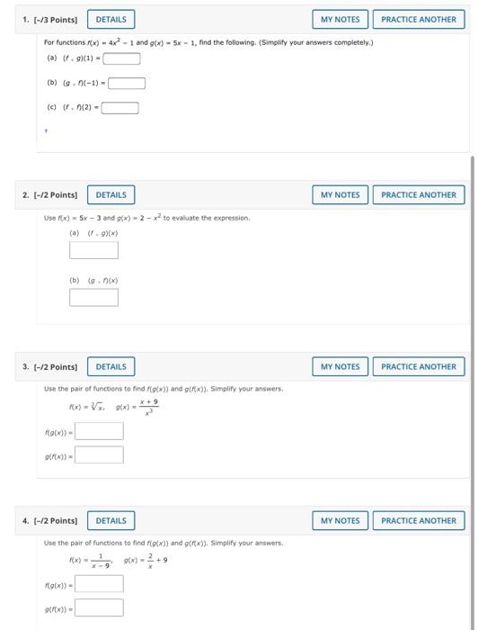 Solved For functions f(x)=4x2−1 and g(x)=5x−1, find the | Chegg.com