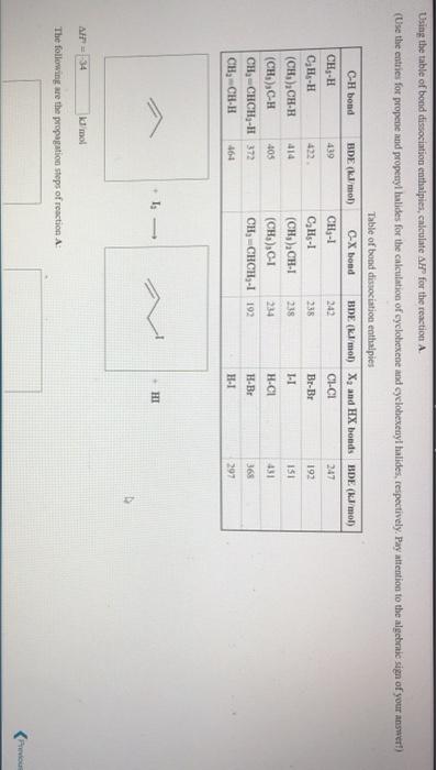 Solved Using The Table Of Bond Dissociation Enthalpies, | Chegg.com