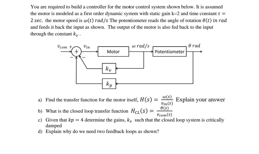 Solved You are required to build a controller for the motor Circuit Diagram