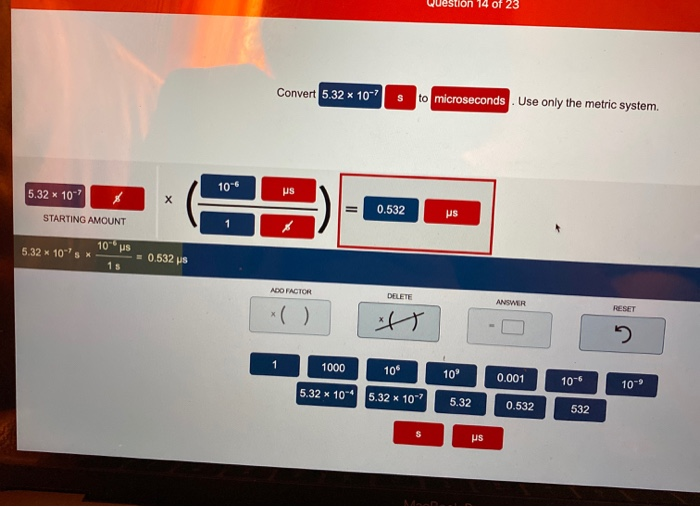 Solved question 14 of 23 convert 5 32 x 10 s to chegg