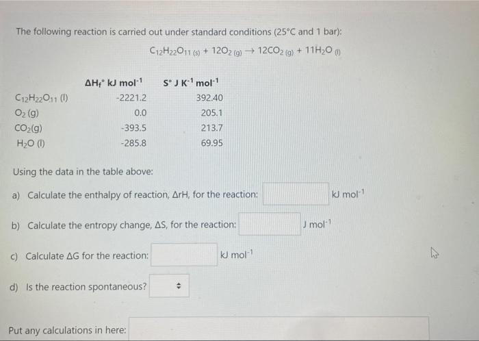 Solved The following reaction is carried out under standard | Chegg.com