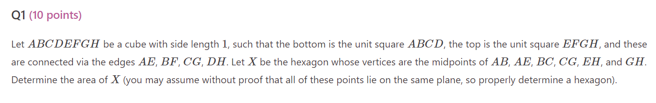 Solved Q1 (10 ﻿points)Let ABCDEFGH be a cube with side | Chegg.com