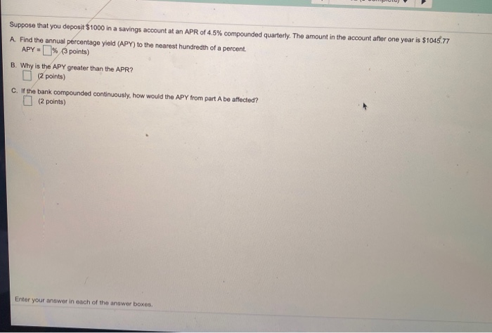 Solved Suppose That You Deposit $1000 In A Savings Account | Chegg.com