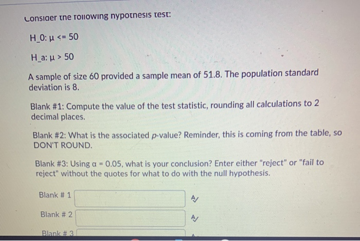 Solved Consider The Following Nypothesis Test H 0 A 50 Chegg Com