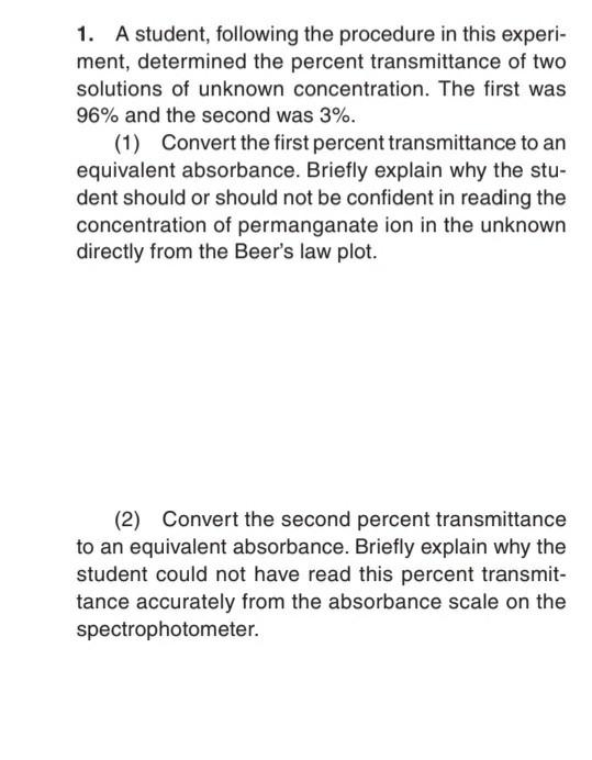 Solved 1. A student, following the procedure in this experi- | Chegg.com
