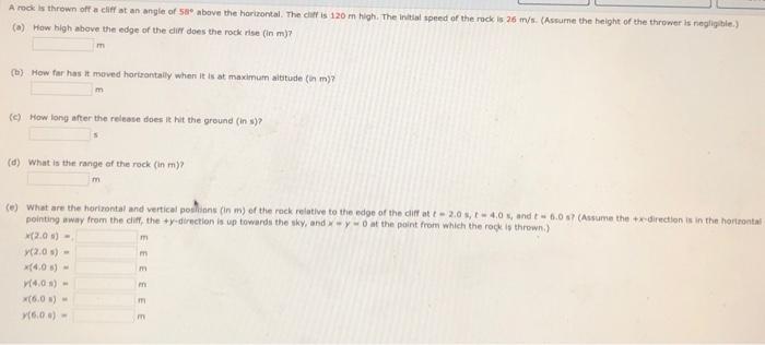 Solved A rock is thrown off a cliff at an angle of 58 above | Chegg.com