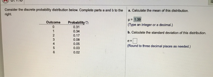 Solved Consider the discrete probability distribution below. | Chegg.com