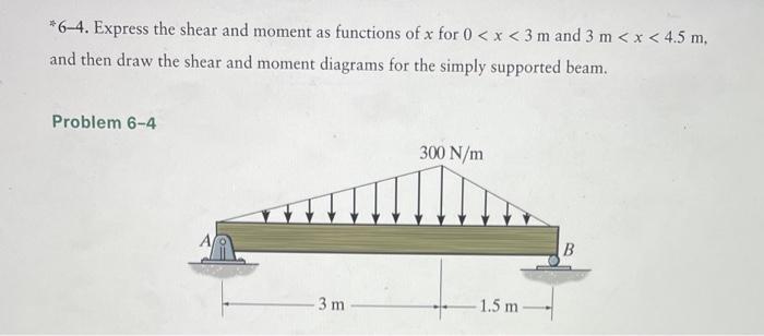 Solved *6-4. Express the shear and moment as functions of x | Chegg.com