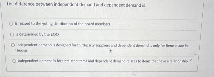Solved The difference between independent demand and | Chegg.com