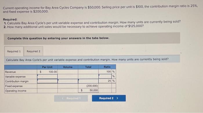 Solved Current operating income for Bay Area Cycles Company | Chegg.com