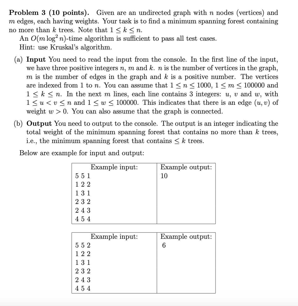 Solved Problem 3 ( 10 ﻿points). ﻿Given are an ﻿undirected | Chegg.com