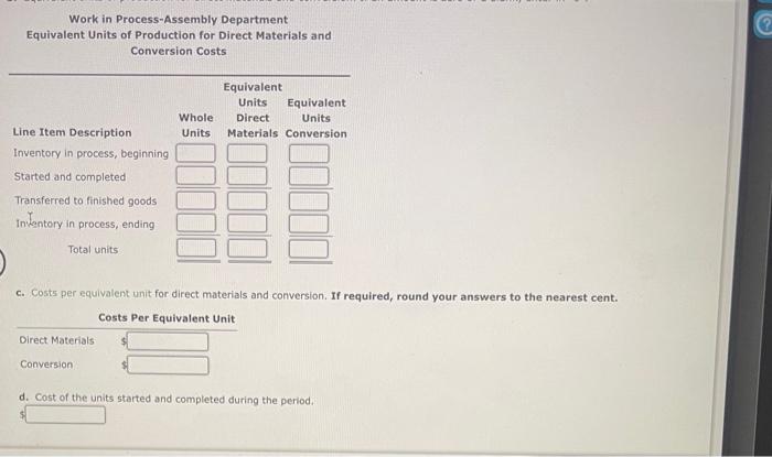 Solved Work in Process-Assembly Department Equivalent Units | Chegg.com