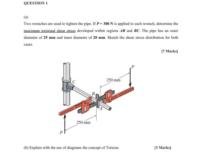 Solved QUESTION 1 (a) Two wrenches are used to tighten the