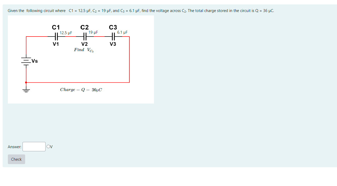 Solved Given the following circuit where C1=12.5μF,C2=19μF, | Chegg.com
