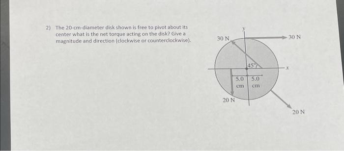 Solved 2) The 20-cm-diameter disk shown is free to pivot | Chegg.com