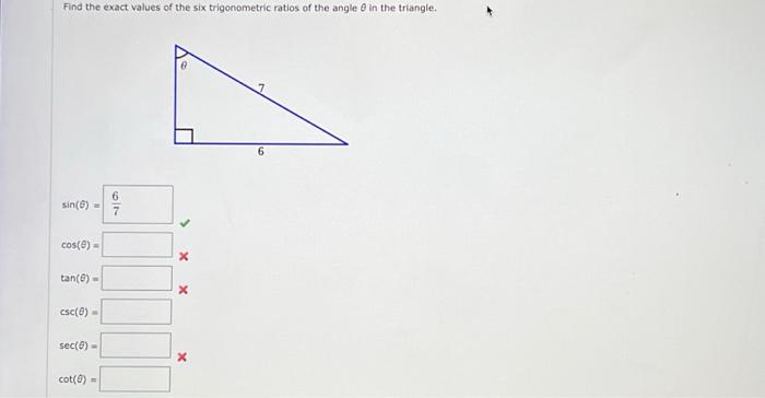 Solved Find the exact values of the six trigonometric ratios | Chegg.com