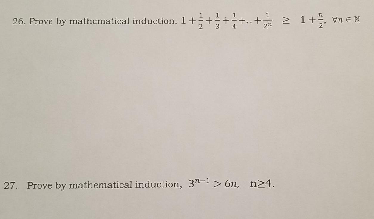 Solved 1 26. Prove by mathematical induction. 1+ + 1 H. > | Chegg.com