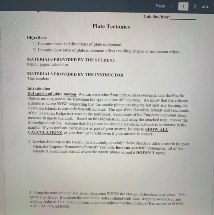 Solved Page of 4 Lab day/time: Plate Tectonics | Chegg.com