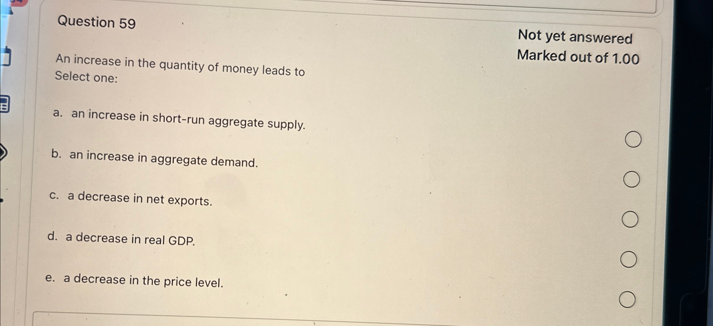 Solved Question 59Not yet answeredAn increase in the | Chegg.com