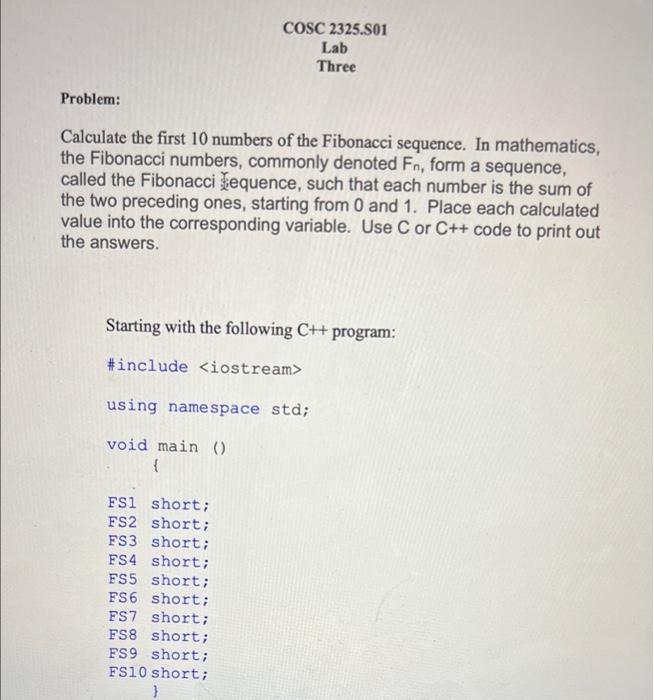 Solved Problem: Calculate the first 10 numbers of the | Chegg.com