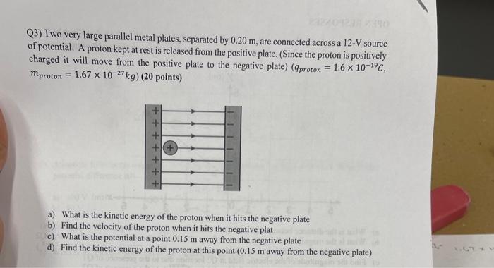Solved Q3) Two very large parallel metal plates, separated | Chegg.com