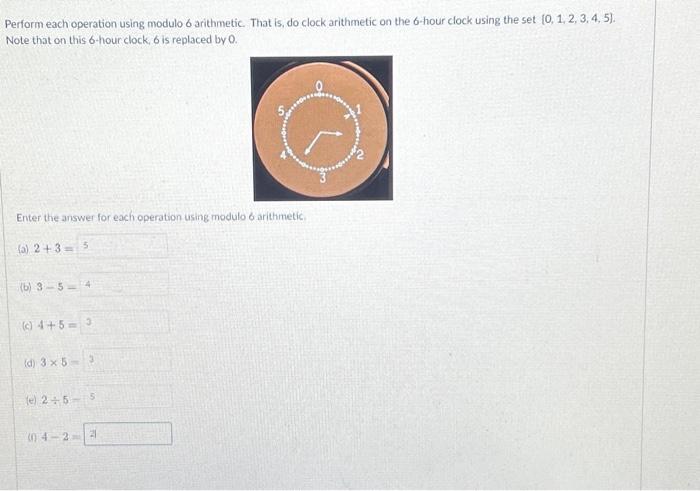 Solved Perform Each Operation Using Modulo 6 Arithmetic