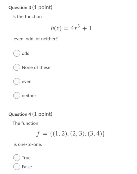 Solved Question 1 (1 point) x f(x) 1 3 3 1 and Consider the | Chegg.com