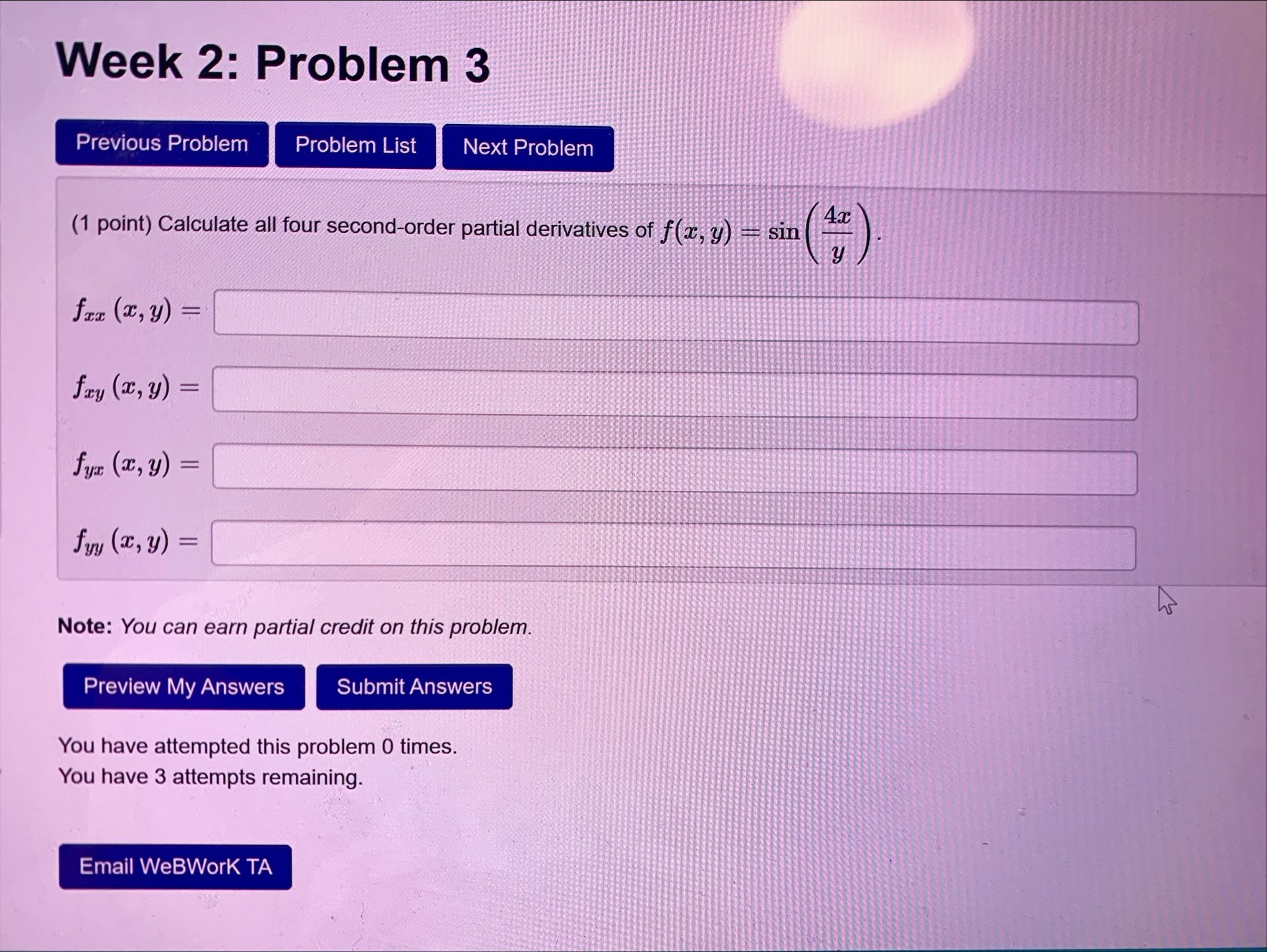 Solved 1 ﻿point ﻿calculate All Four Second Order Partial