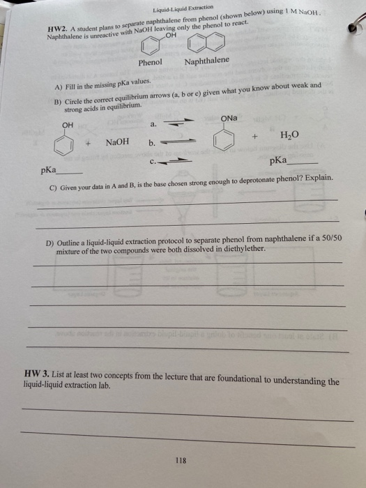 Solved LiquidLiquid Extraction PostLab Questions WH mliid