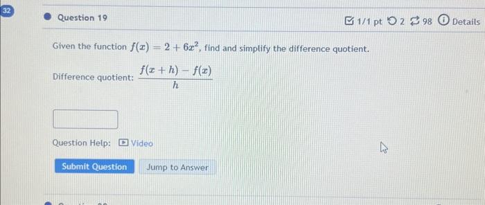 Solved Given the Function, find and simplify the difference | Chegg.com