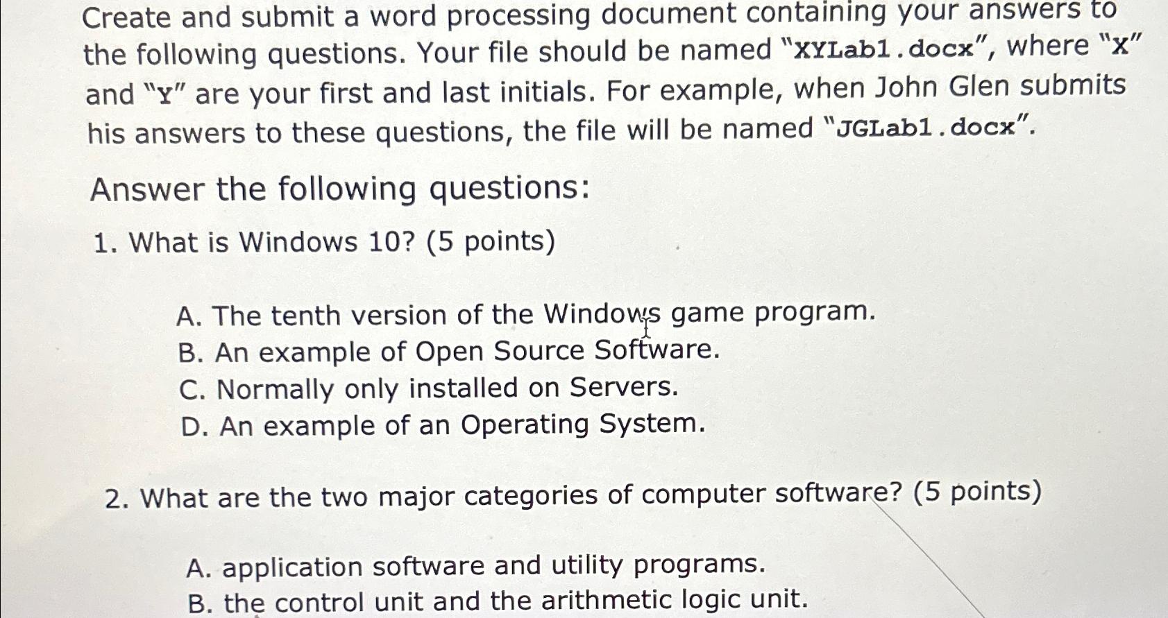 Solved Create and submit a word processing document | Chegg.com