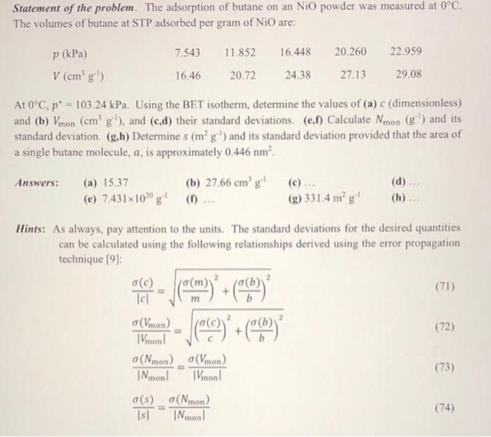 Exercise 3. "Adsorption, The BET Isotherm This | Chegg.com