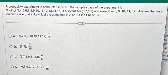 Solved A probability experiment is conducted in which the | Chegg.com