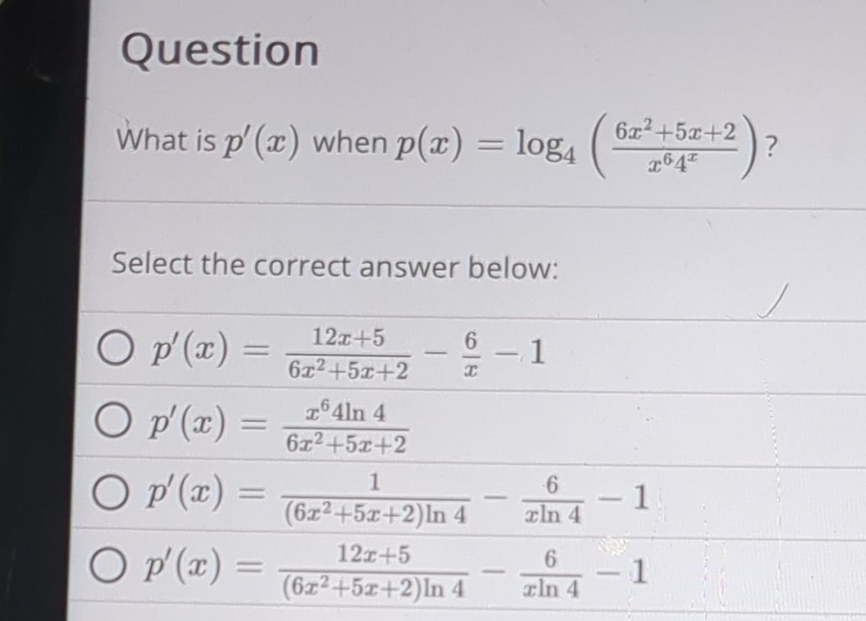 Solved What Is P X When P X Log4 X64x6x2 5x 2 Select Chegg Solved What Is P X When P X Log4 X64x6x2 5x 2 Select Chegg