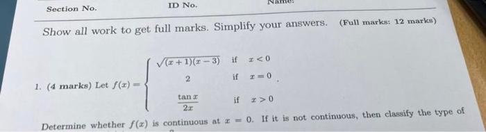 Solved Show all work to get full marks. Simplify your | Chegg.com