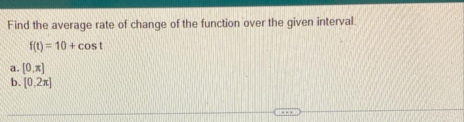 Solved Find the average rate of change of the function over | Chegg.com