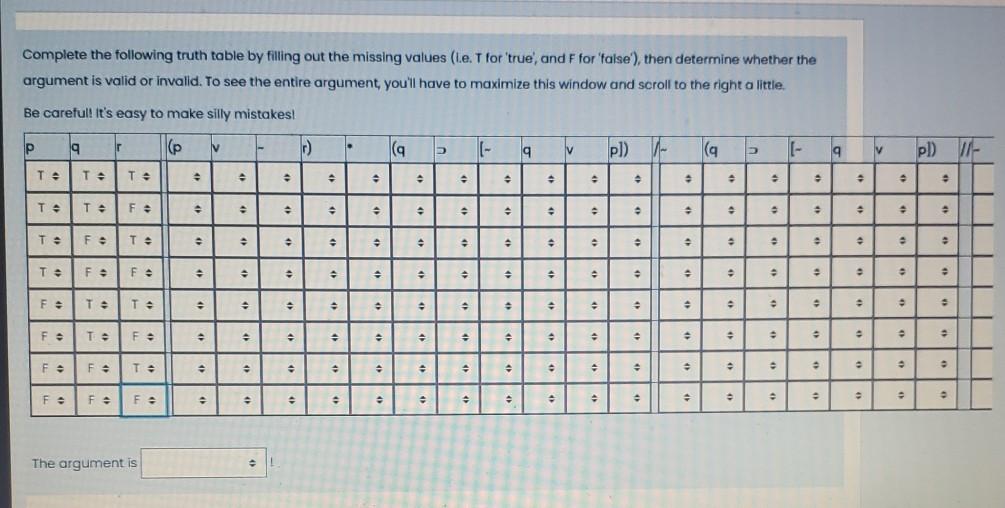 Solved Complete the following truth table by filling out the | Chegg.com