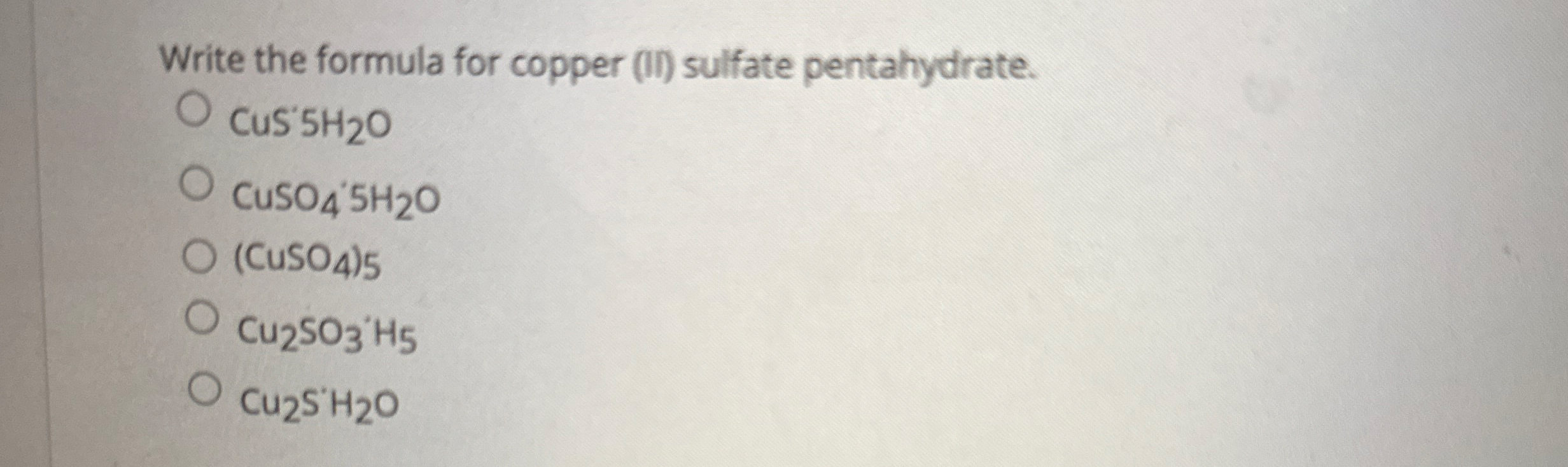 Solved Write the formula for copper (II) ﻿sulfate
