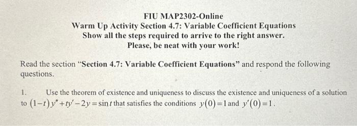 Solved FIU MAP2302-Online Warm Up Activity Section 4.7: | Chegg.com