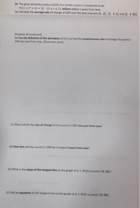 Solved 14. The gross domestic product (GDP) of a certain | Chegg.com