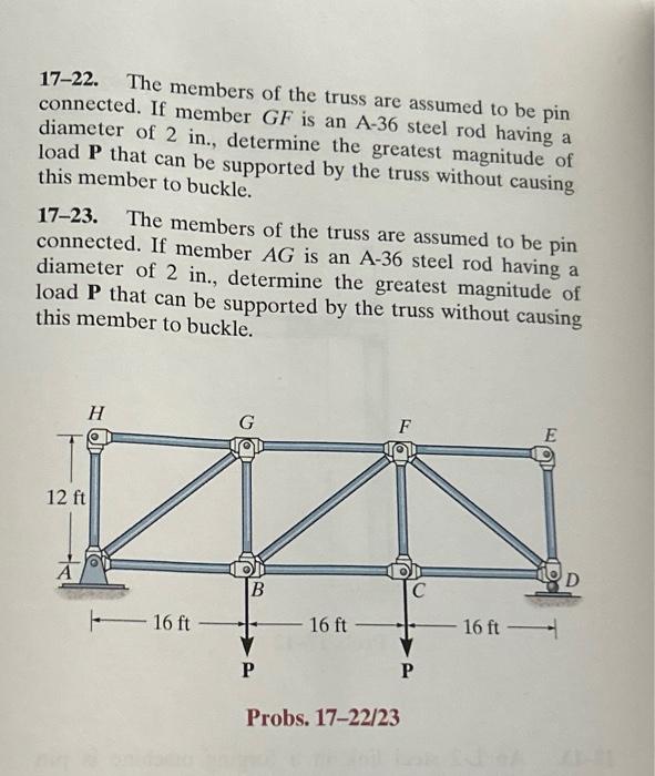Solved 17-22. The members of the truss are assumed to be pin | Chegg.com
