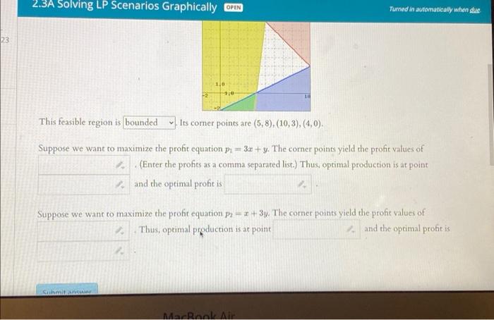 Solved 23 2.3A Solving LP Scenarios Graphically -2 Submit | Chegg.com