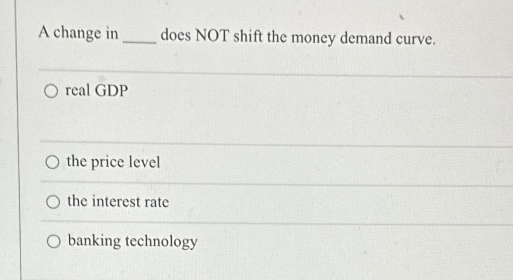 Solved A change in does NOT shift the money demand | Chegg.com