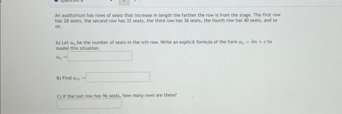 Solved An Auditorium Has Rows Of Seats That Increase In 