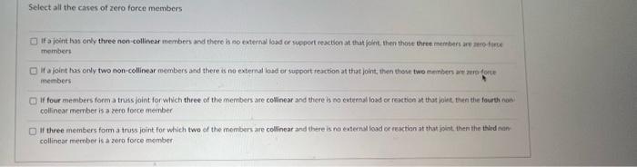 Solved Select all the cases of zero force members If a joint | Chegg.com
