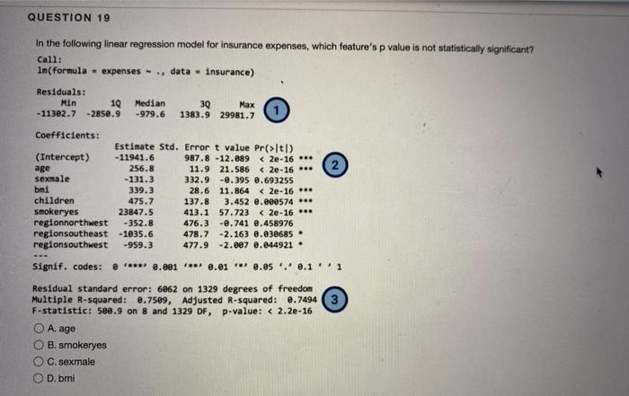 Solved QUESTION 19 In the following linear regression model | Chegg.com