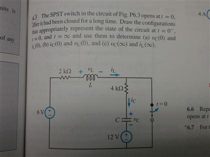 Solved The SPST switch in the circuit of Fig. P6.3 opens at | Chegg.com