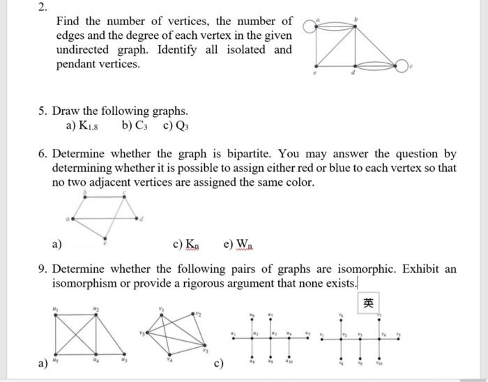 Solved 2. Find the number of vertices, the number of edges | Chegg.com