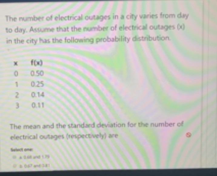 Solved The number of electrical outages in a city varies | Chegg.com