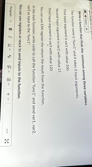 Solved Write a function that finds the minimum among three | Chegg.com